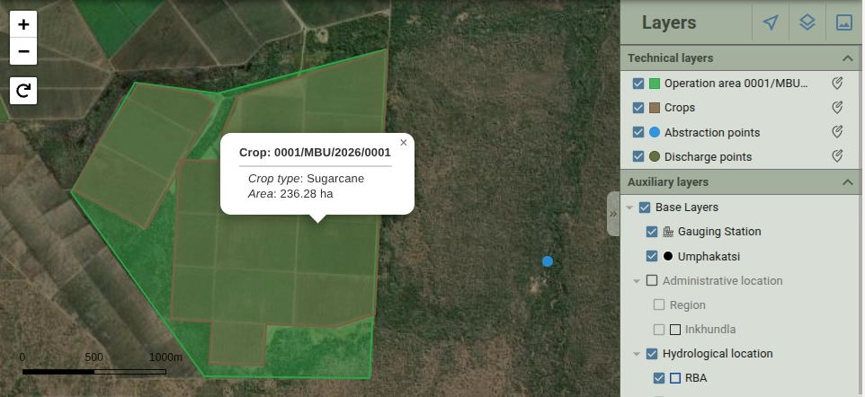 SIRH georeferenced operation areas map